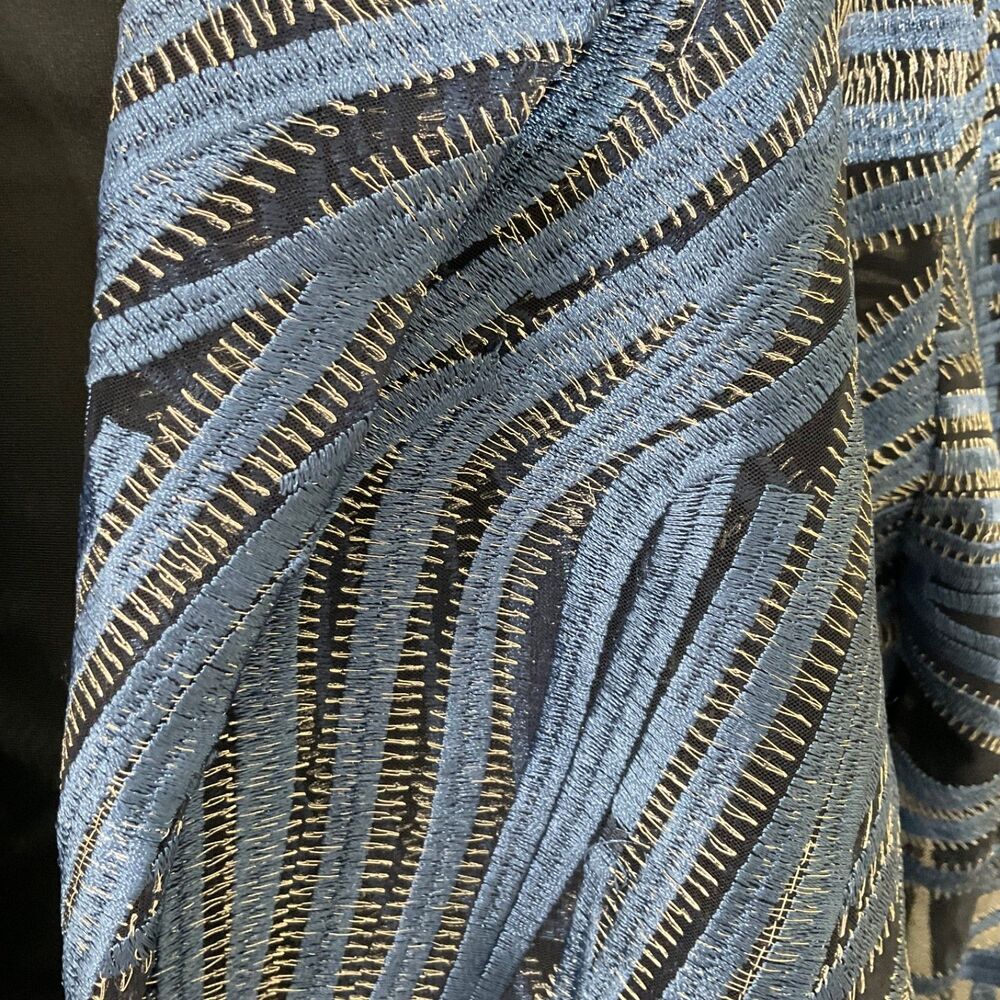 Chico's Travelers Blue Whimsy Mesh Stripe Embroidered 3/4 Sleeve Jacket 3 US XL - Picture 2 of 14